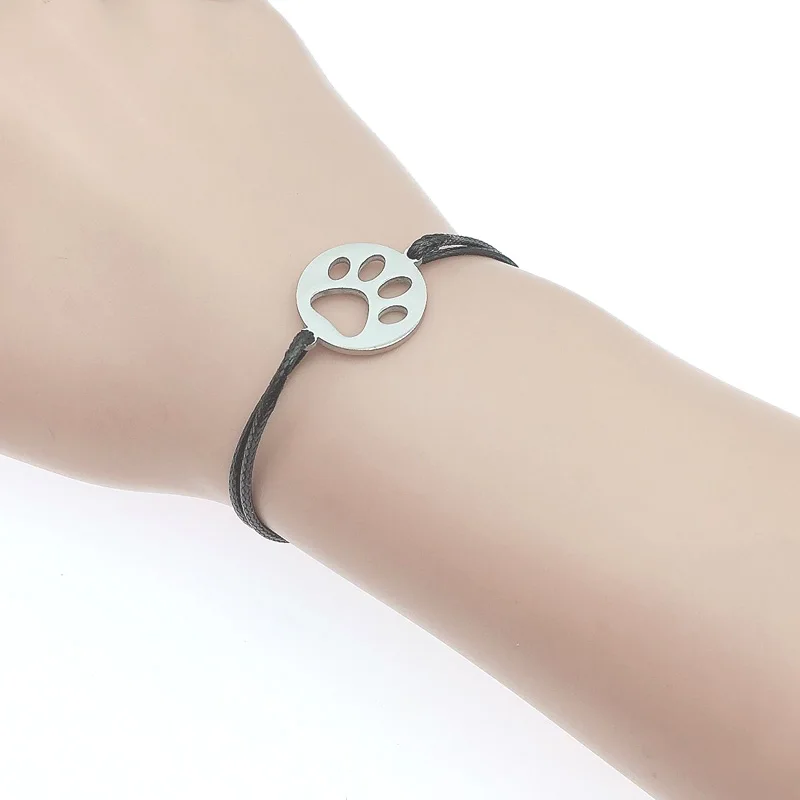 Собачья лапа печать из нержавеющей стали шнурок для брелока Wish Bracelet узор в виде лапы животного кулон из нержавеющей стали регулируемый браслет