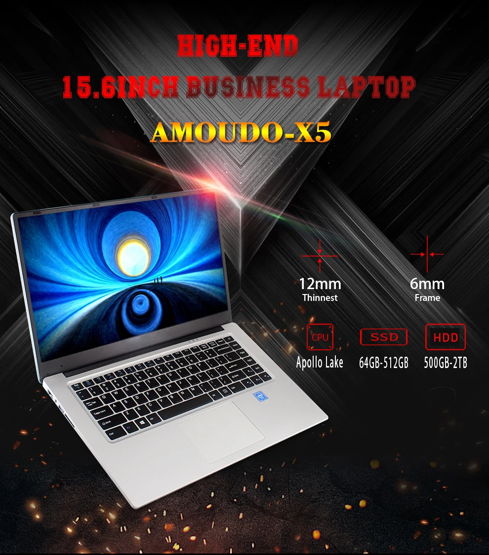 AMOUDO 15,6 дюймов 6 ГБ ОЗУ+ 256 ГБ SSD+ 1 ТБ HDD система Windows 10 1920*1080 FHD ips экран Intel J3455 процессор ноутбук компьютер