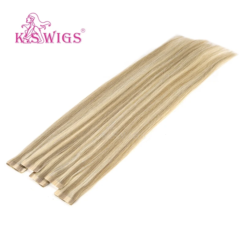 K.S парики прямые ленты в Remy волосы для наращивания двойная нарисованная кожа утка