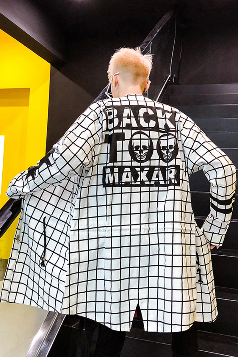 

M-2XL!! Spring and autumn style letter printing long paragraph plaid long-sleeved shirt hip-hop hip-hop thin windbreaker jacket.