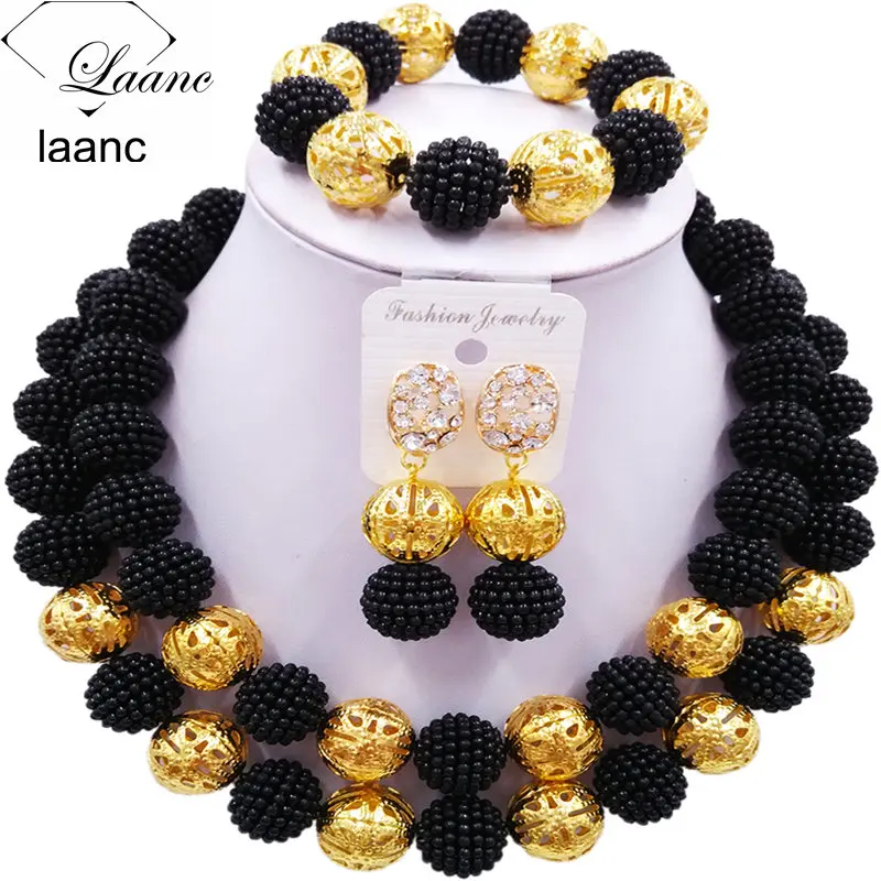 Laanc модный искусственный жемчуг черный Африканский Свадебный бисер нигерийский