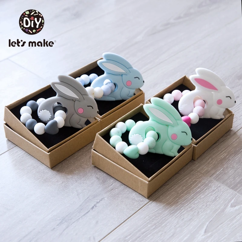 Let's Make 4 шт. детские игрушки силиконовые бусины DIY детские погремушки браслеты прорезывание зубов силиконовая подвеска Кролик для детских игрушек прорезыватели