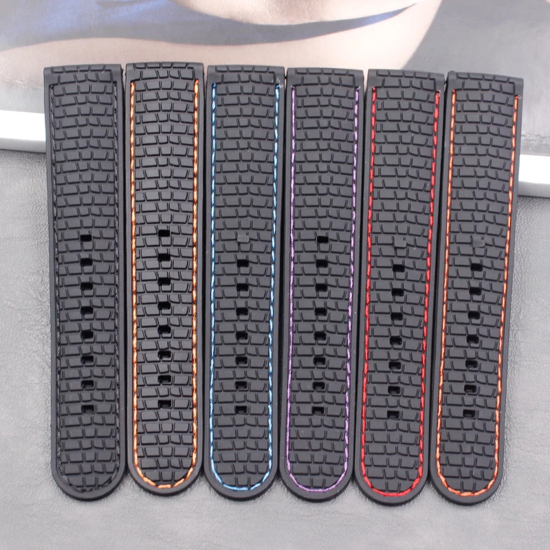 Men's silicone strap 22mm ladies outdoor sports waterproof and sweat-proof suture rubber strap buckle accessories