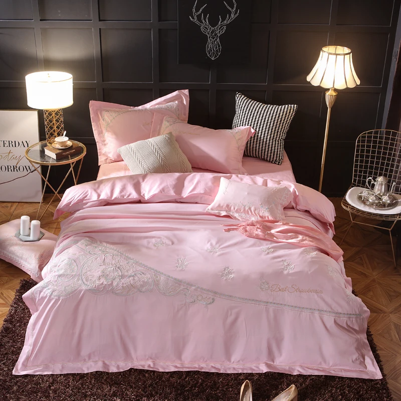 2018 Luxury 80S Tencel Bedding Set Queen King size embroidery Duvet Cover Bed sheet set Pillowcase | Дом и сад
