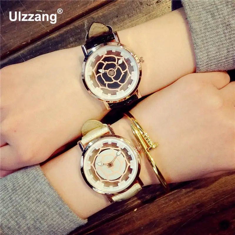 Роскошные Стильные кварцевые часы с циферблатом из розового золота цветком и