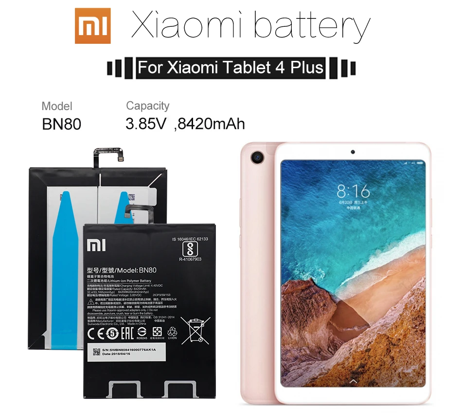 Крепление для спортивной камеры Xiao mi планшет Замена Батарея BN80 для Xiaomi Pad 4 Plus планшет 4 Plus высокое Ёмкость 8420 мАч батареи с бесплатными инструментами
