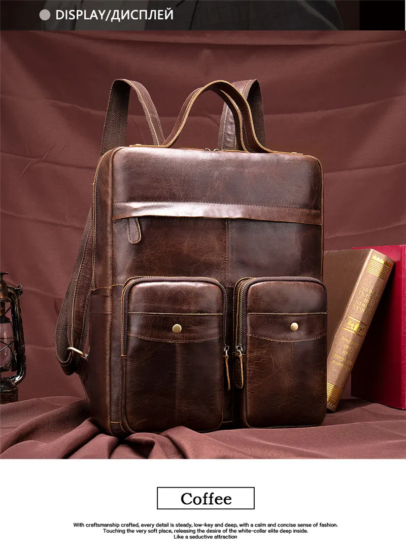 Vintage Genuine Leather Backpack Men Laptop Backpack High Quality Cowhide Leather Male Casual Bags Large Capacity