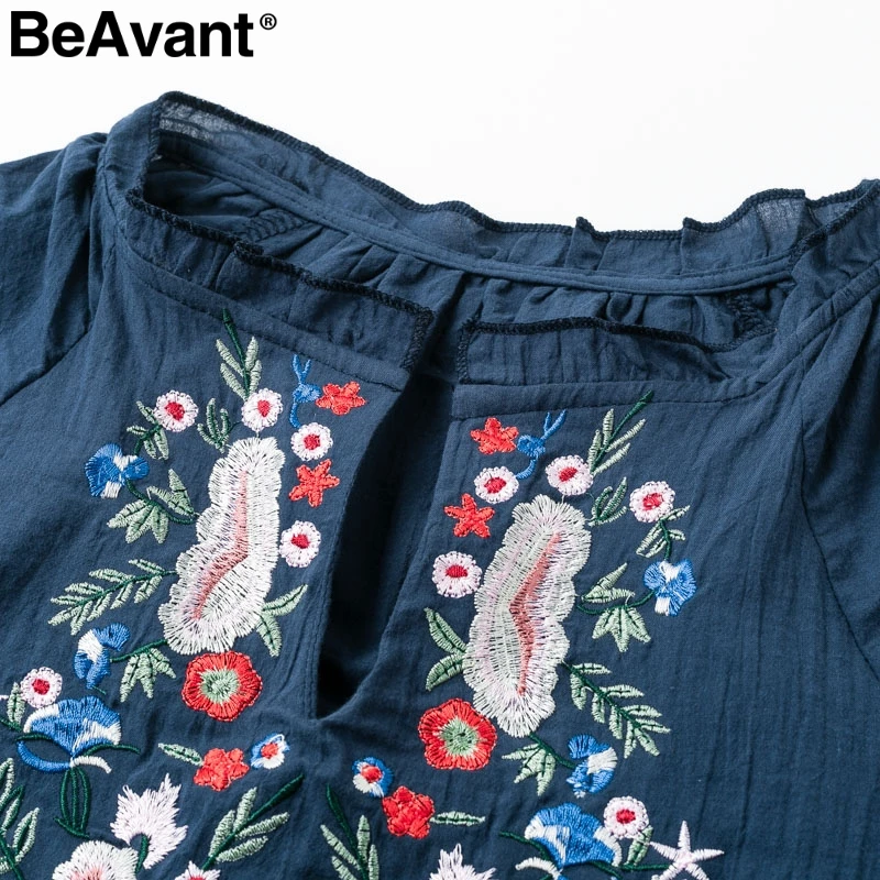 BeAvant Цветочная вышивка женский топ винтажный короткий рукав гофрированная