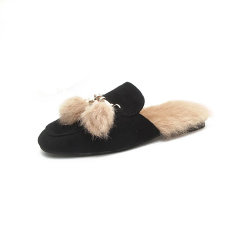 2019 настоящие однотонные женские туфли Pantufas Pantufa пушистые тапочки милые зимние