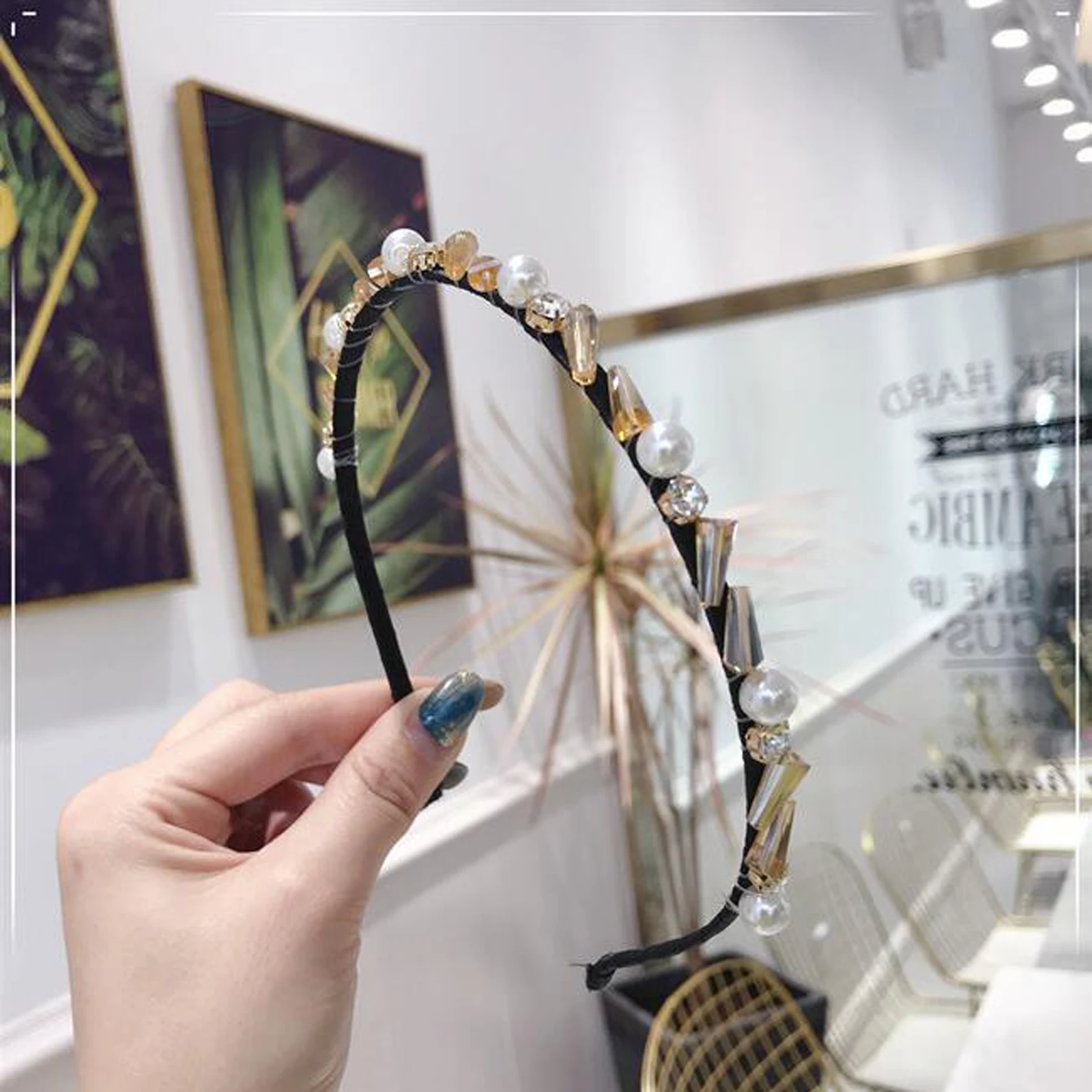 Fashion Fresh Style Hairband Women Summer Hair Accessories Girls Pearls Shiny Rhinestone Headdress Adult All-match Clothing
