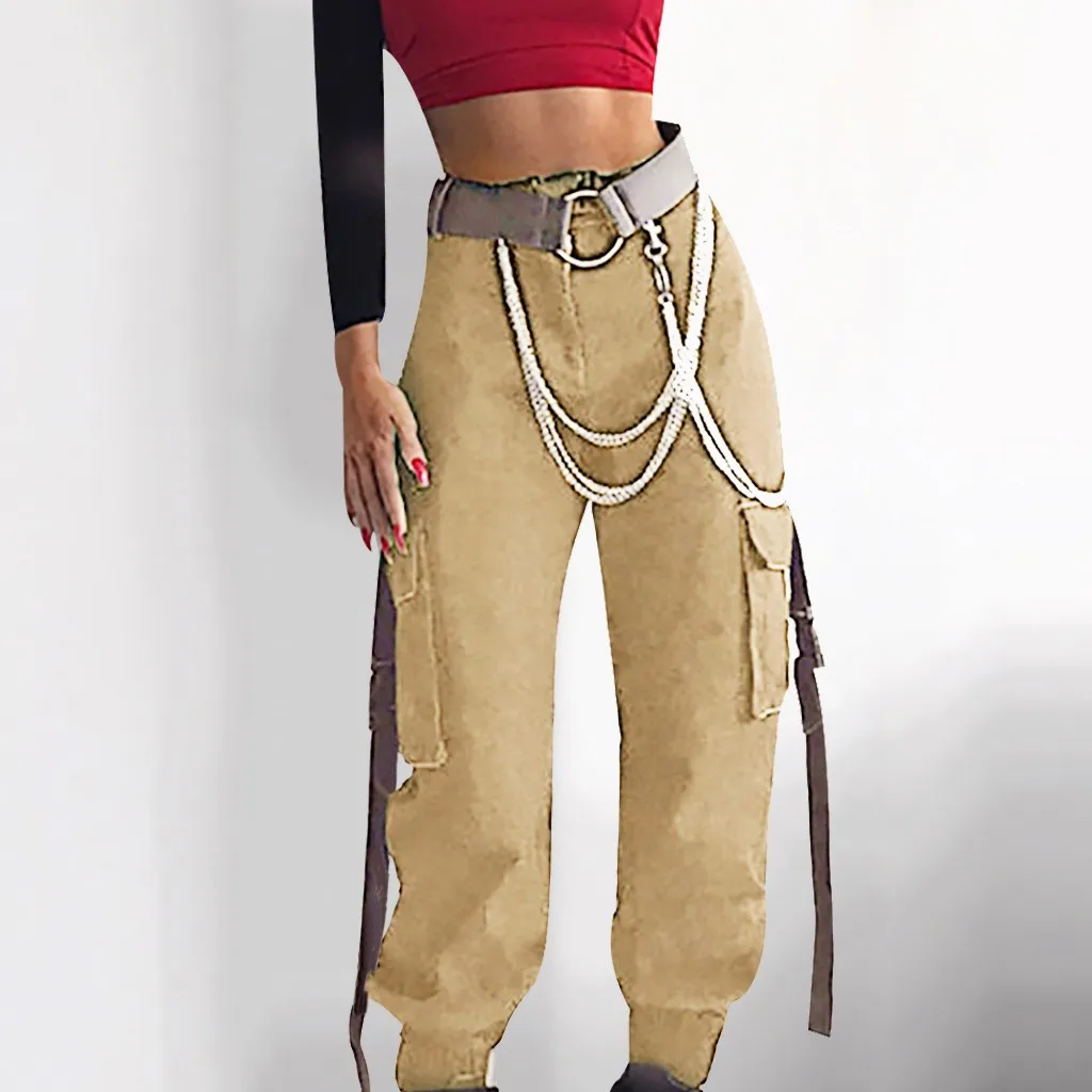 

Fashion Side Chain Pants For Women Loose Wide Leg Harem Pants Women's Winter Trousers Young Girls Chain Hip Hop Pants Sporting