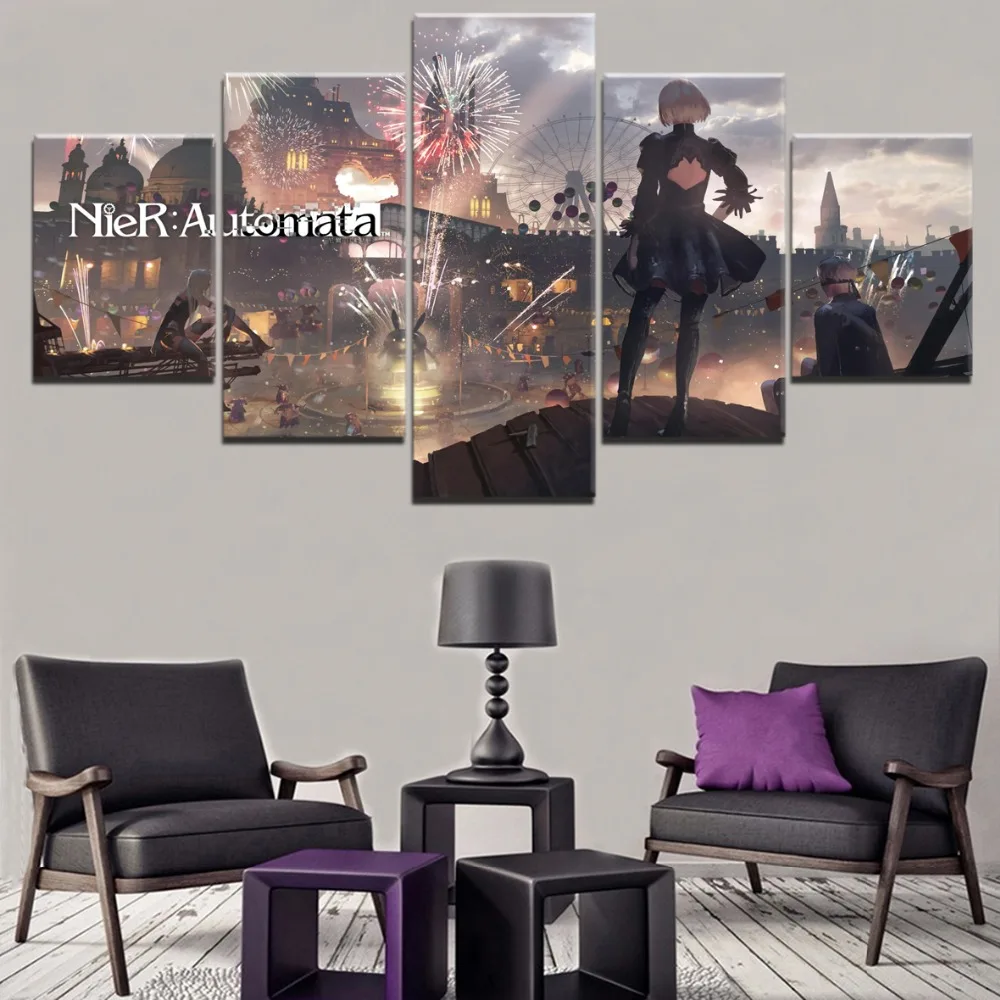 HD Печать картины игра ниус: Automata картина на стену искусство 5 штук современный дом