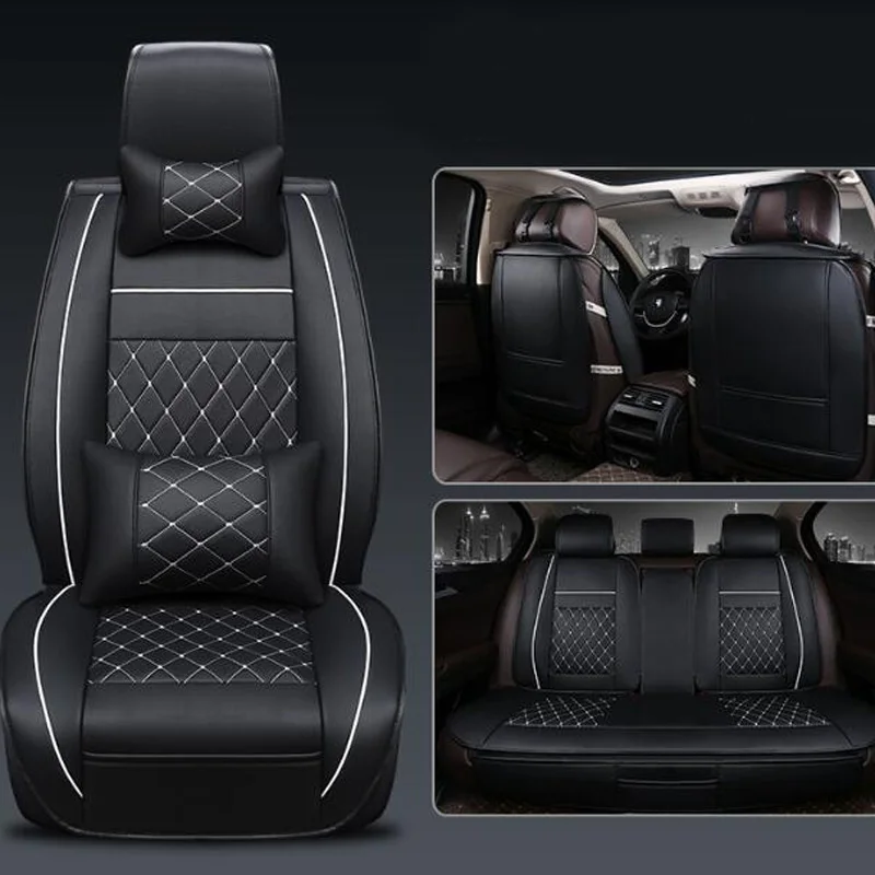 Black White Luxury Чехлы для автомобильных сидений универсальные из искусственной кожи автомобильные чехлы для передних и задних сидений для hyundai solaris ix35 i30 ix25 Elantra accent tucson Sonata - Название цвета: Black White Luxury
