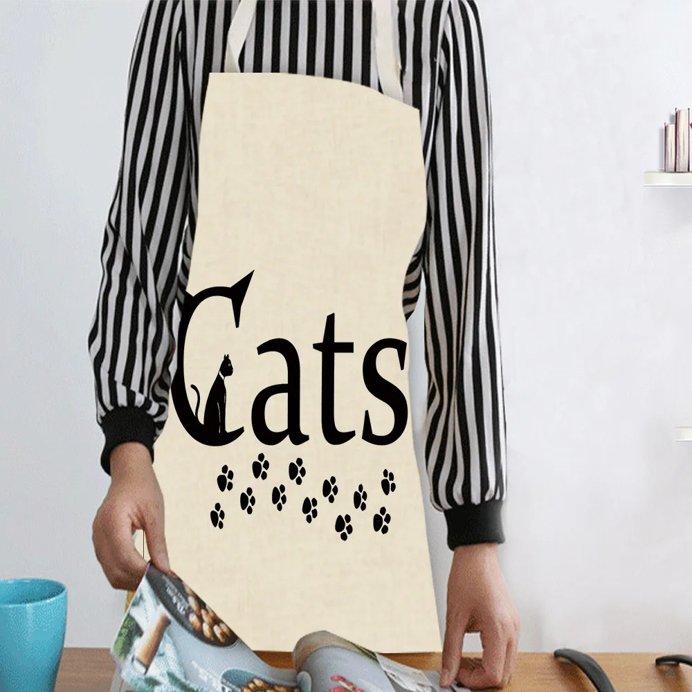 

68x55cm cotton and linen creative European and American animal cat kitchen apron dinner unisex party cooking apron cleaning tool