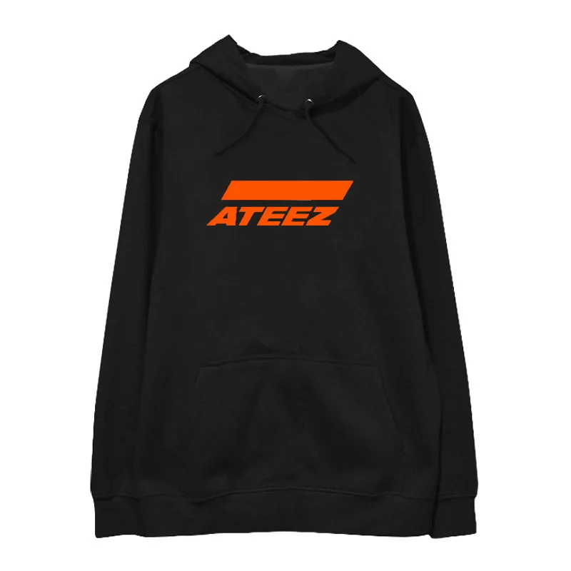 ATEEZ Kpop Толстовка с принтом Для женщин Для мужчин кофты Harajuku Повседневное ATEEZ толстовки Kpop Толстовка Kpop Костюмы - Цвет: black