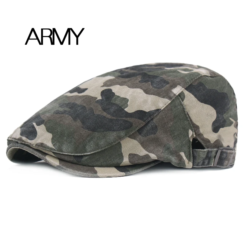 ARMY Регулируемый Камуфляжный берет, шапки для мужчин, весна-осень, уличная Кепка s, дышащая Кепка с козырьком, солнцезащитная Кепка, Плоские береты, шапка - Цвет: ARMY
