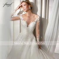 Fmogl Romantic Illusion Long Sleeve A Line Wedding Dresses 2020 Luxury Appliques Beaded Button Court Train Vintage Bridal Gowns