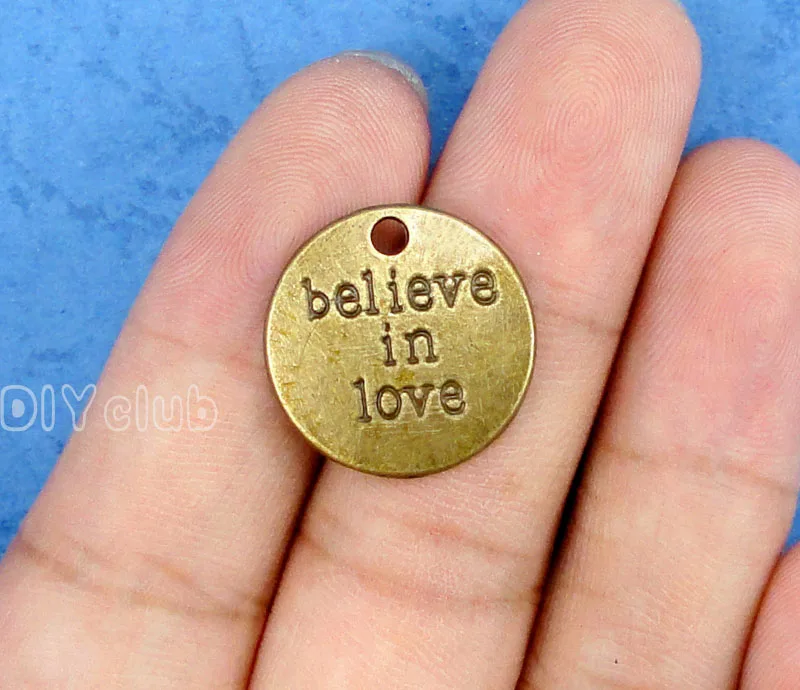 

40pcs-Antique Bronze Believe In Love Charms Pendant 20mm