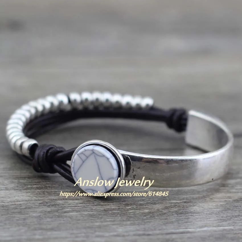 Anslow бренд ручной работы DIY кожаный браслет с бусинами для мужчин Pulseiras мужской браслет оснастки браслет ювелирные изделия подарок LOW0524LB - Окраска металла: dk coffee