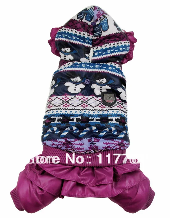 Новое поступление фиолетовая зимняя куртка для собаки с принтом снеговиков