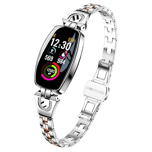 Silver SCOMAS, Модный женский смарт-браслет 0,9", OLED, браслет, кровяное давление, пульсометр, фитнес-трекер, шагомер, умный Браслет - Цвет: Silver