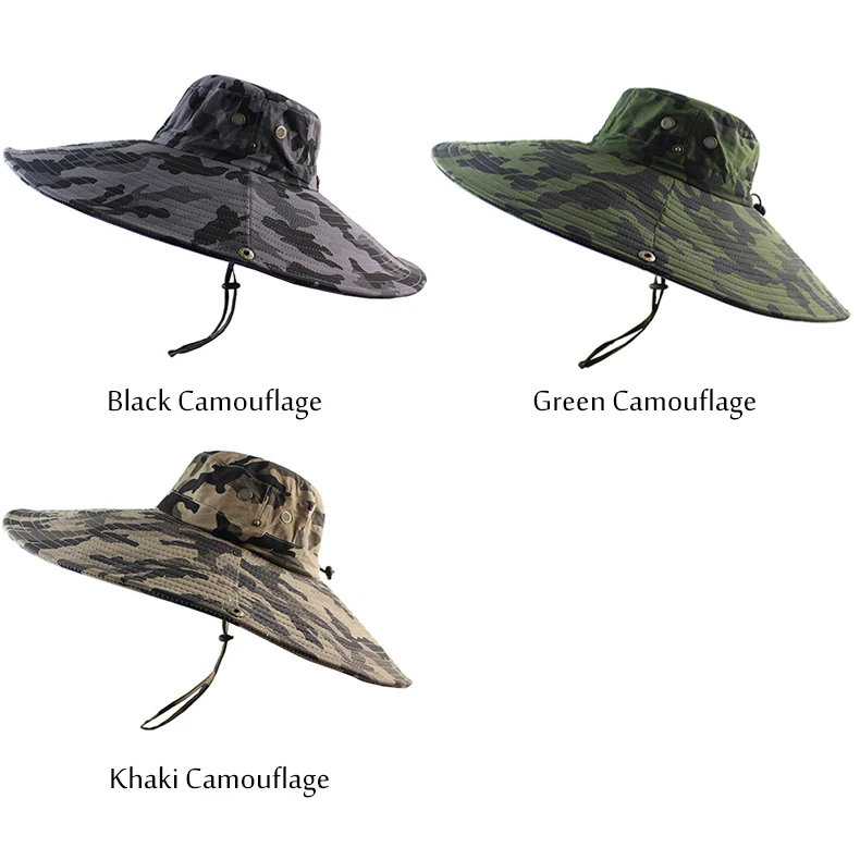 

Camo Boonie Fishing Hat Wide Large Brim Bucket Hat Outdoor Men Women Summer UV Protection Cap Sun Hat Beach Camouflage Miltary