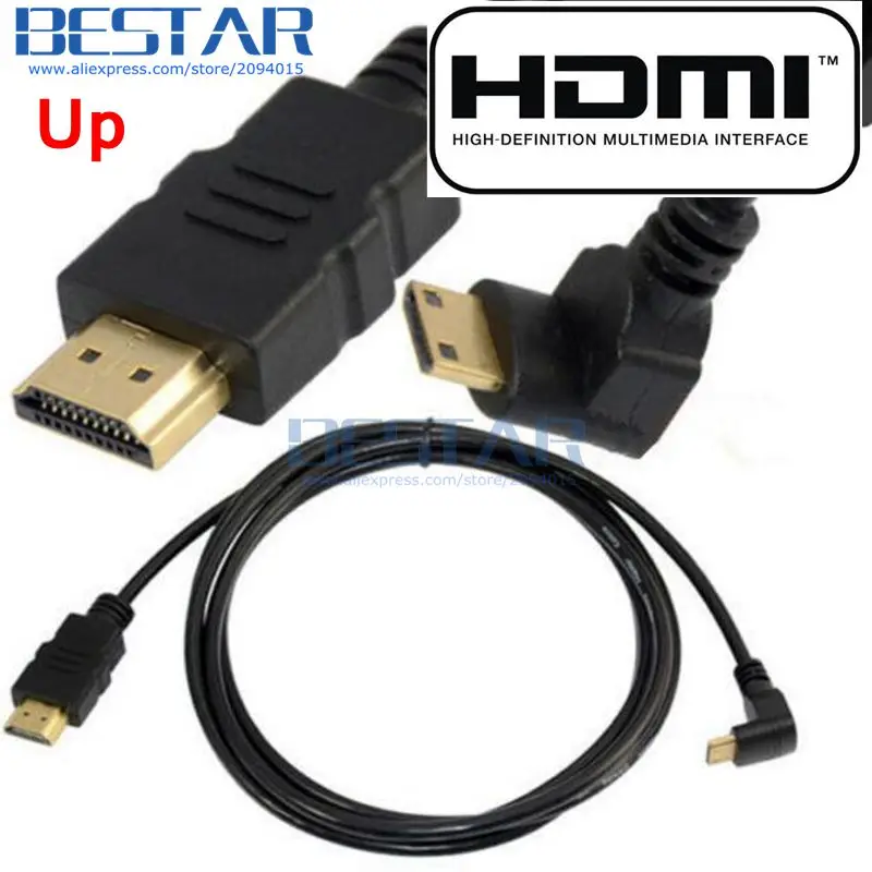 (100 шт./лот) левый вверх вниз Угловой 90 Mini HDMI Тип C Mini-HDMI штекер к тип A кабель 15 см 60 1