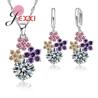tassel multicolor flower clear crystal pendant necklace earrings set women elegant birthday party jewelry sets fast shipping