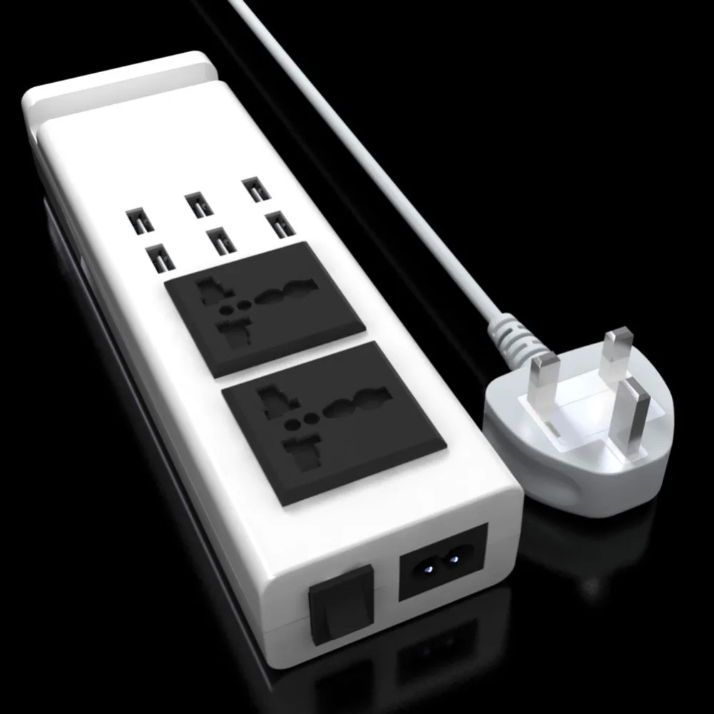New 6 USB Charging Ports 2 AC Outlet Socket Power Strip Surge Protector UK High Quality Free Shipping | Обустройство дома