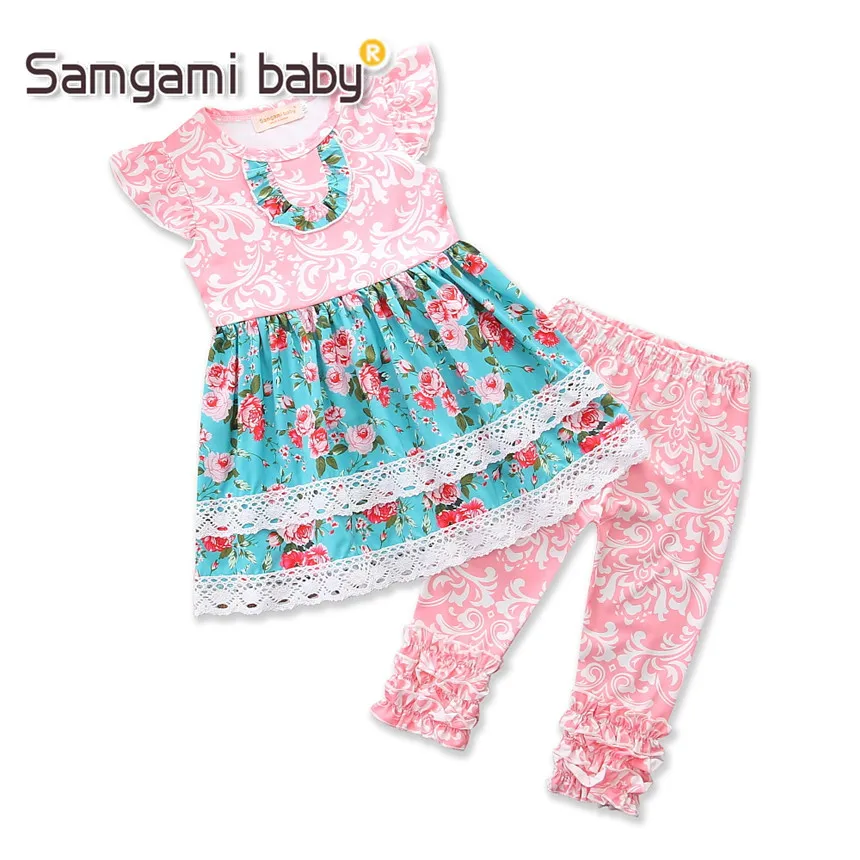 SAMGAMI/Летняя одежда для маленьких девочек костюм с цветочным принтом топы без