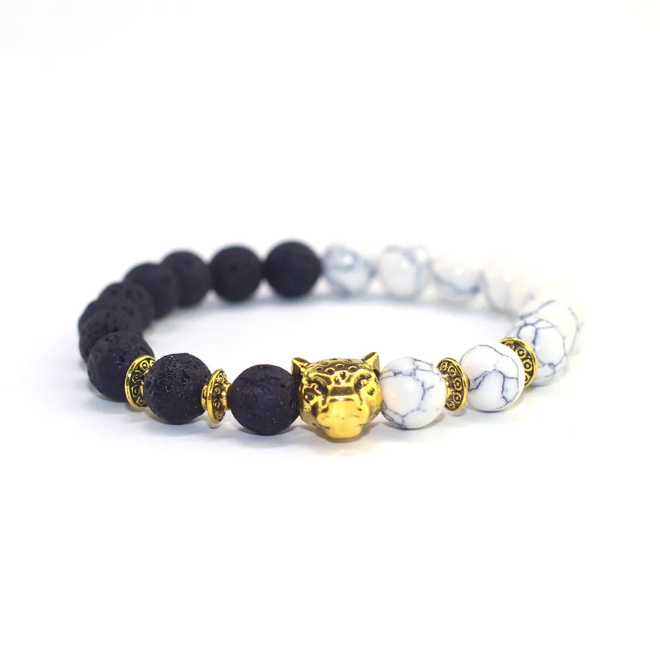 2019 Bracelet Couples Yin Yang Lava Stone Female Mens Adjustable Round 8mm Beads Jewelry Women Alloy Leopard | Украшения и