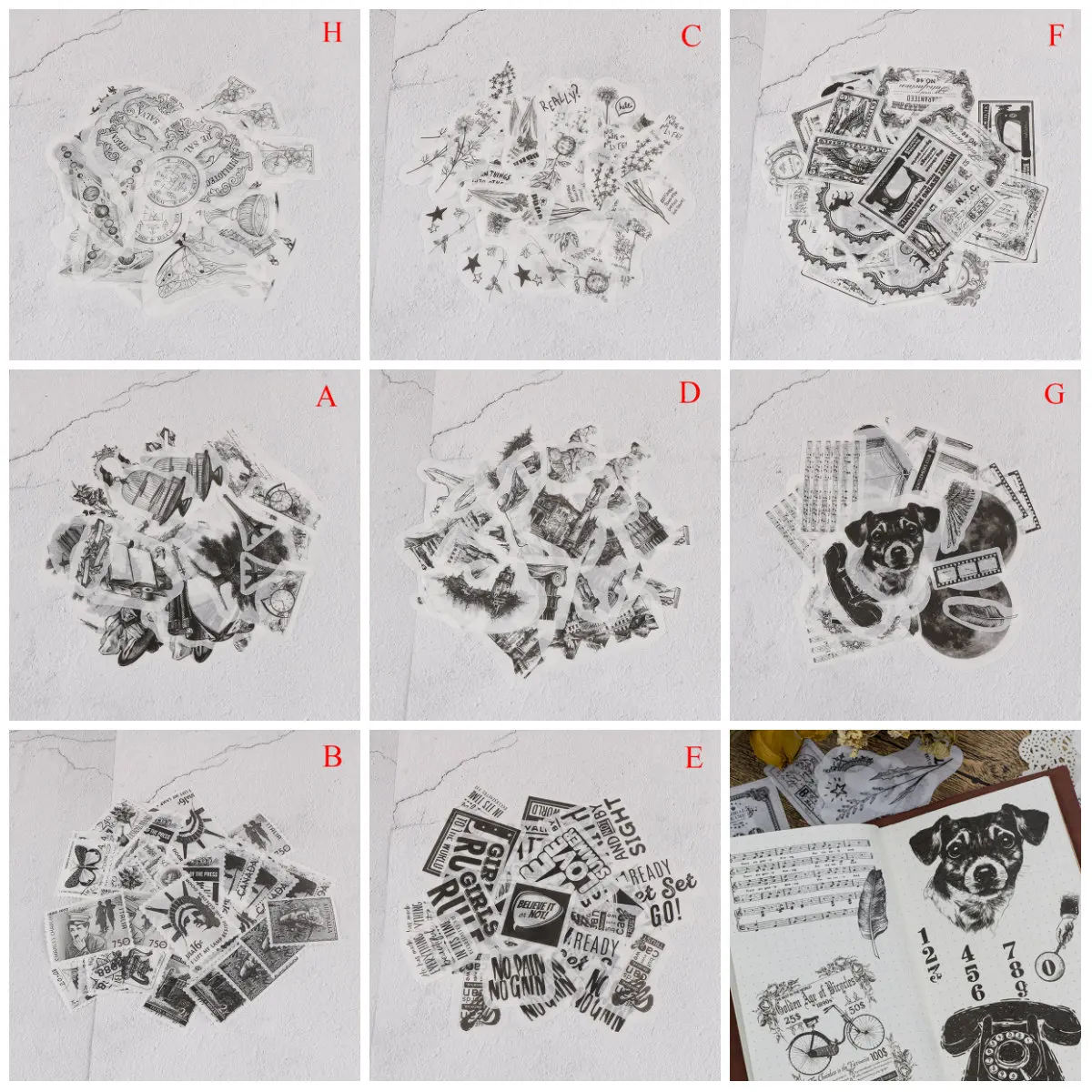 36pcs/60pcs white black retro flower truck Instruments/ stamp Sticker Seal envelope scrapbook gift decor | Дом и сад