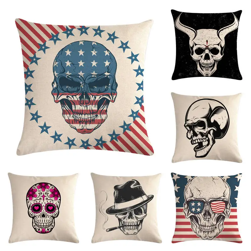 

Череп чехол для подушки с принтом хлопково-льняные, для дивана кресло чехол для подушки для дома с изображениями героев мультфильма наволоч...