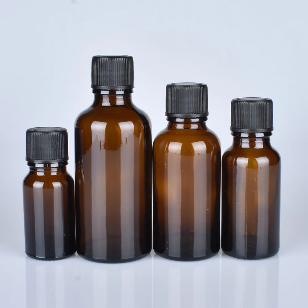 6 шт./лот 100 мл 50 м 30 мл 20 мл 15 мл 10 мл 5 1/3oz 1oz толстый янтарь эфирное масло Стекло бутылки с черными Кепки Стекло контейнеров
