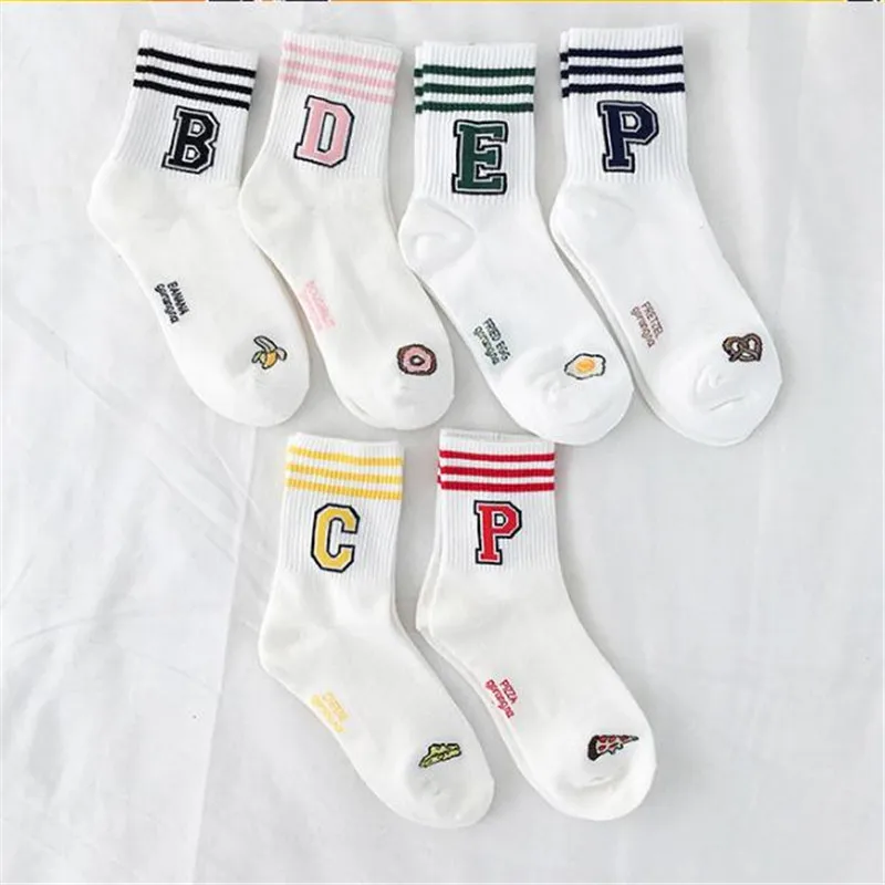 Hot sale ulzzang socks for women cotton comfortable stripe spell color alphabet thread wild Harajuku | Женская одежда