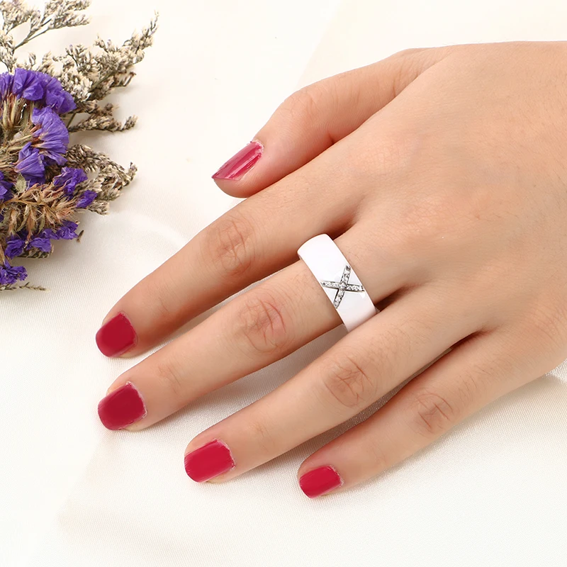 Мужское кольцо с кристаллом ААА керамическое крестом 8 мм X для свадьбы anillo