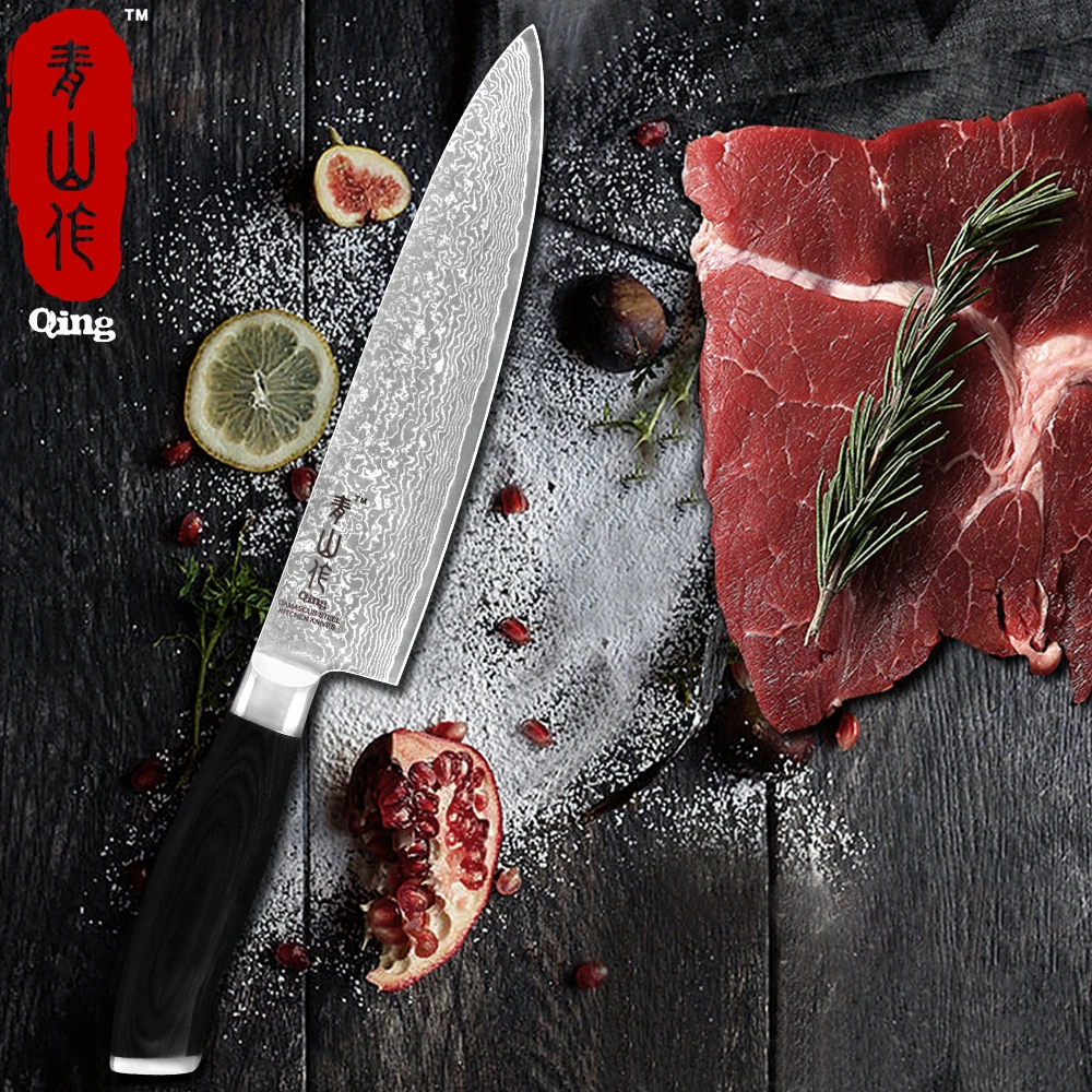 Цин дамасский поварской нож Santoku Дамасская сталь кухонные ножи черного цвета