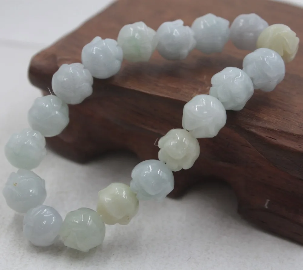 

Lucky Bracelet Natural Grade A Jade Jadeite 10mm Rose Carved Beads Bracelet 15-17cmL For Women Man Fashion Luck Bracelet
