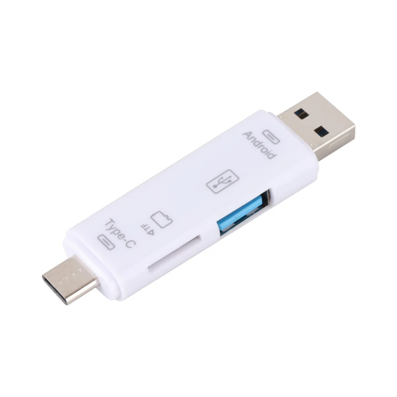 Белый 5 в 1 устройство для чтения карт USB 2,0 Тип-C телефона OTG аксессуары для ноутбуков адаптер объектива для камер Micro карты памяти TF Поддержка Micro USB/Тип-C/TF карты - Цвет: Белый