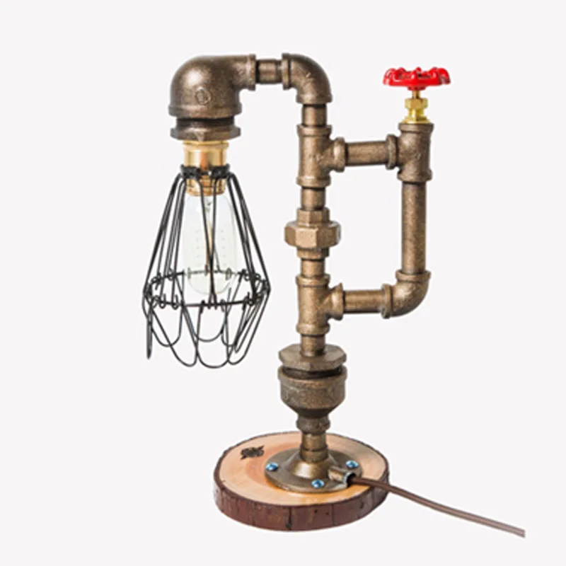 Винтажный промышленный ретро настольный светильник с водопроводной трубкой