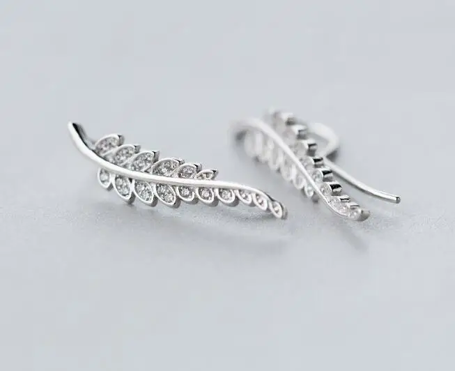 Новинка 1 пара настоящие. 925 пробы серебро CZ листьев уха манжеты Climber Earrings GTLE919|earring