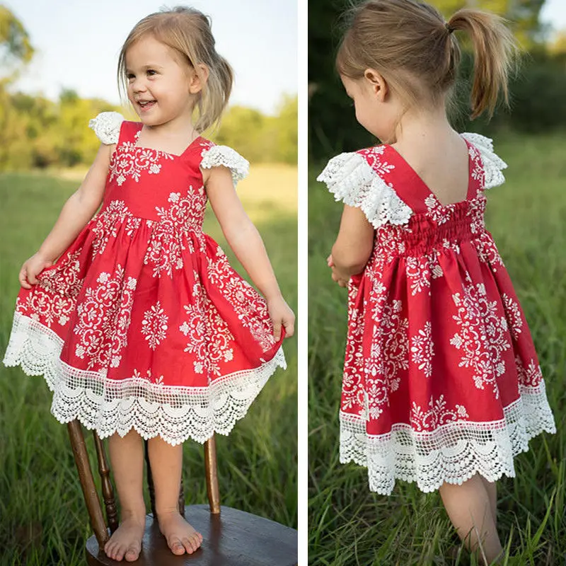 Infant Toddler Kids Baby Girl Clothes Dresses Princess Party Pageant Red Tutu Flower Dress Girls 2-7Y | Детская одежда и обувь