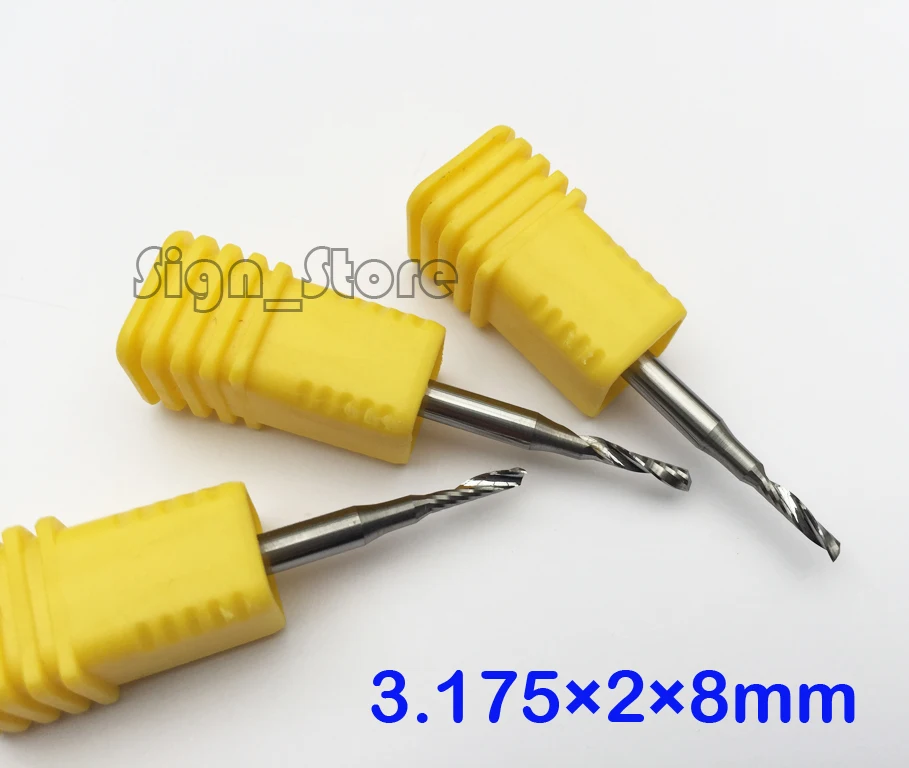 

10pcs Single flute Carbide Mill Spiral Wood CNC Router Bits Cutting Tools CNC Machine Engraving 3.175mm 1/8" 2 x 8mm