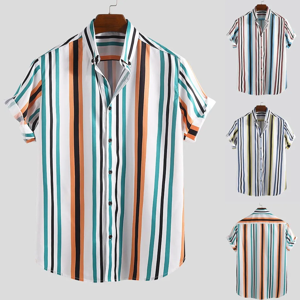 Mens tops Breathable Striped shirts Turn Down Collar Short Sleeve Loose Casual summer fashion Shirts new arrivals#G8