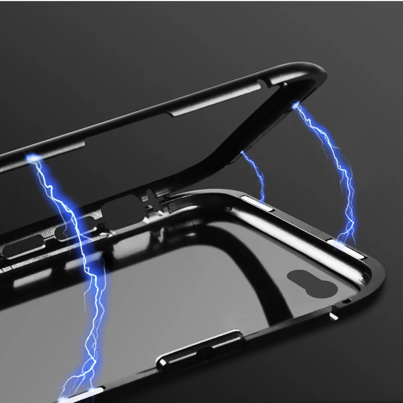 Luxury Brand Magnetic Metal 360 Degree Magnet Glass Couple Phone Case For iPhone 6 6S 7 8 Plus X 10 XS XR MAX Back Cover Coque |