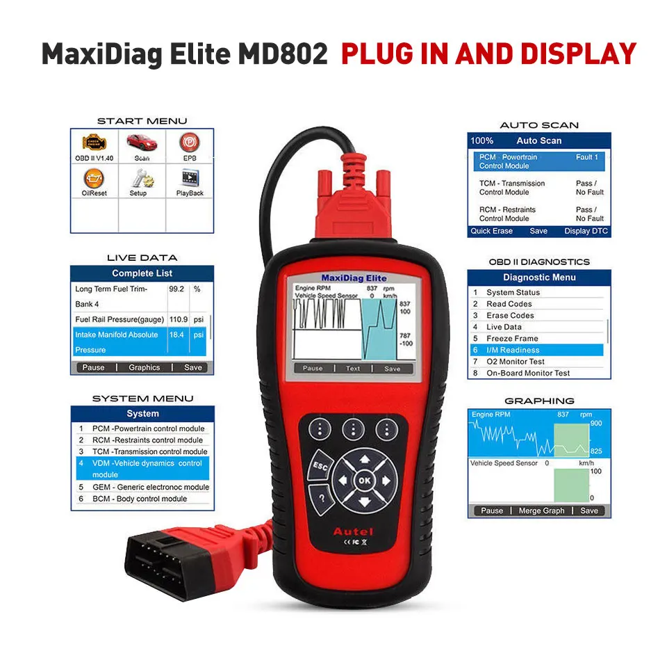 Autel Maxidiag Elite MD802 Все системы(модель DS+ Oil сброс+ EPB+ поток данных) Autel MD802 диагностический инструмент онлайн-обновление
