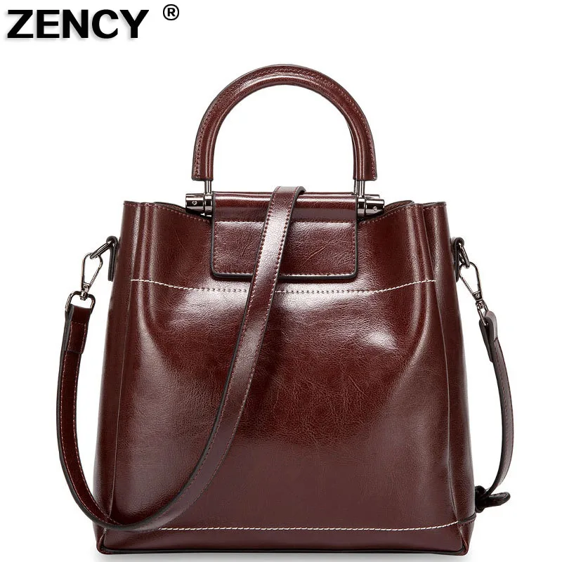 Женская винтажная сумка ZENCY из натуральной коровьей кожи с вощеным маслом через