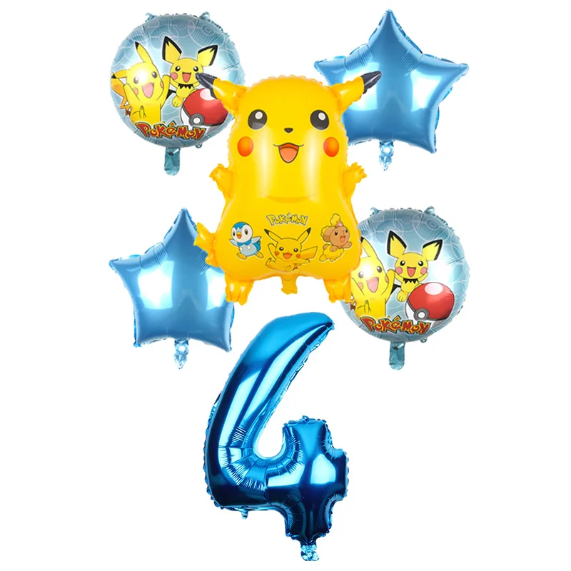 6pcs 6 шт./компл. 32 дюймов номер Мультфильм с персонажем Пикачу из игры покемон Гоу Фольга воздушные шары воздушные гелиевые шары День рождения Декор globos - Цвет: 6pcs