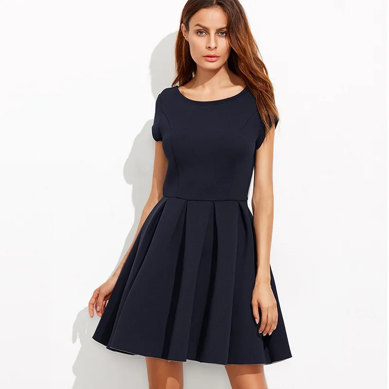 Винтаж Империя Спинки Партия Dress Женщины Выдалбливают Лето Коротким Рукавом