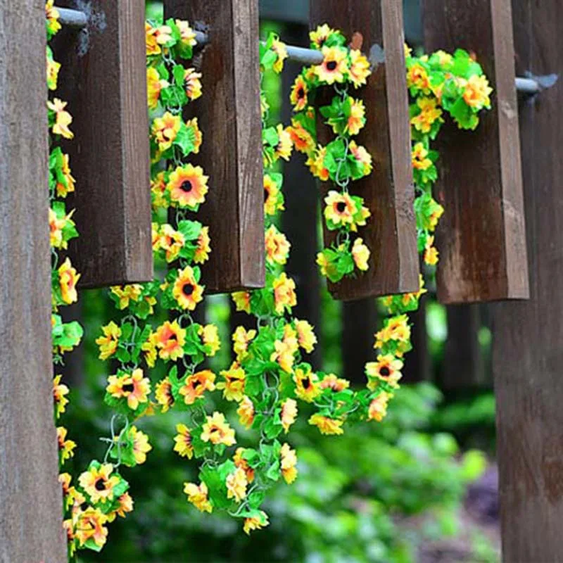 Яркие искусственные Шелковый Подсолнух вино из плюща Искусственные цветы с